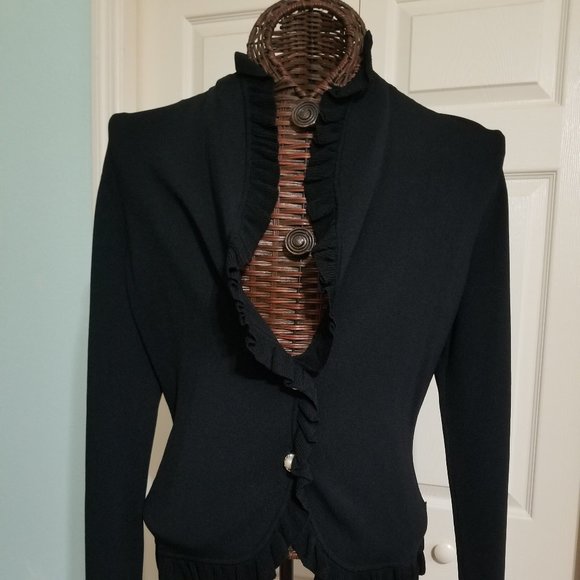 BCBG MAXAZRIA  Ruffled Front Cardigan Jackets - L - Picture 2 of 16